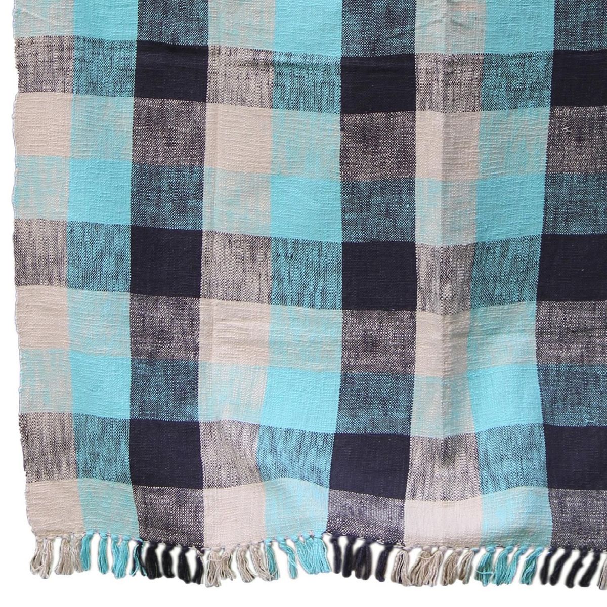 HOMY - Manta Algodón 130x160cm Turquesa/Blanco