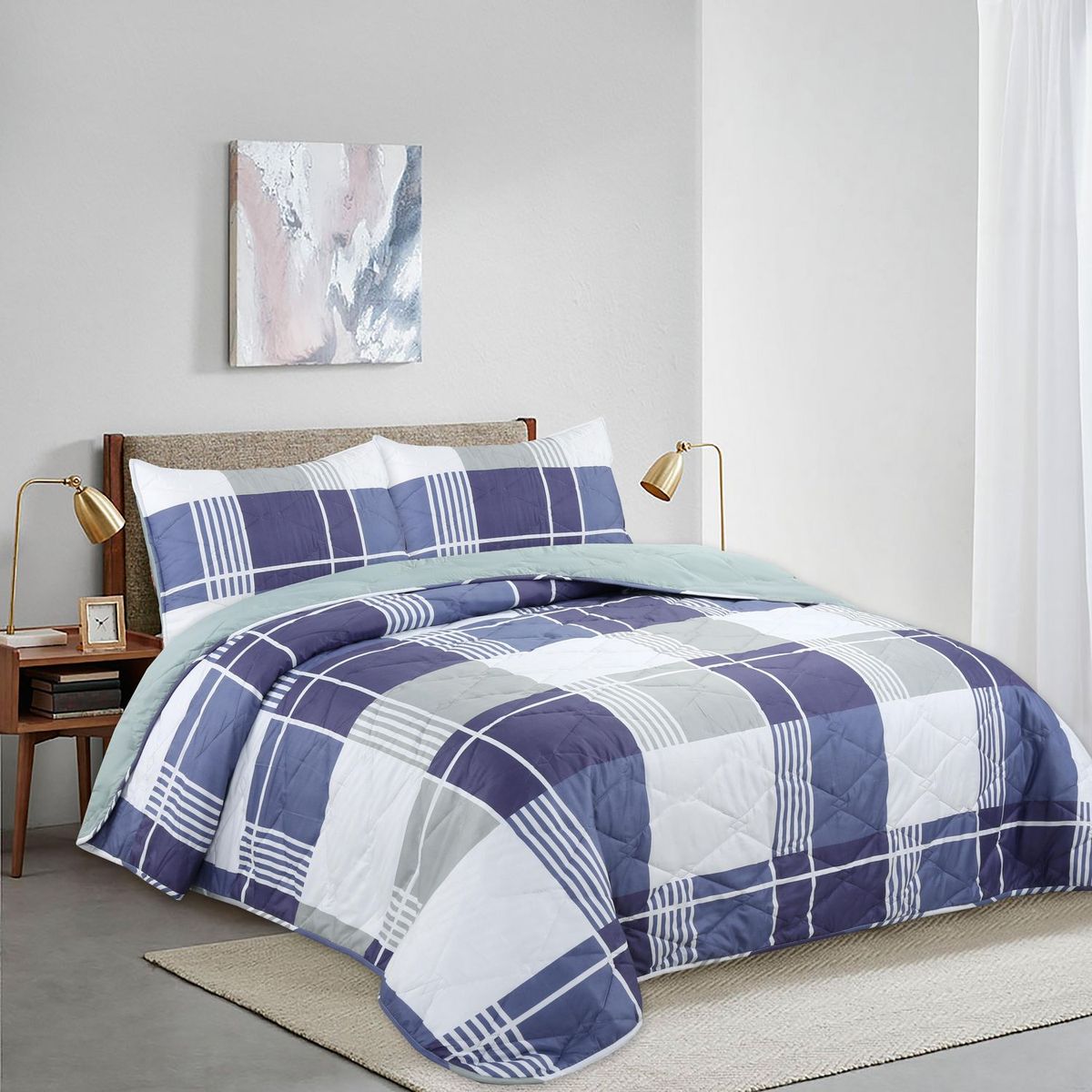 HOMY - Cubrecama 1.5 Plazas Cuadrille Promo Azul