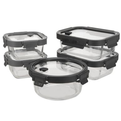 Set x5 Contenedores De Vidrio Transparente Con Tapa
