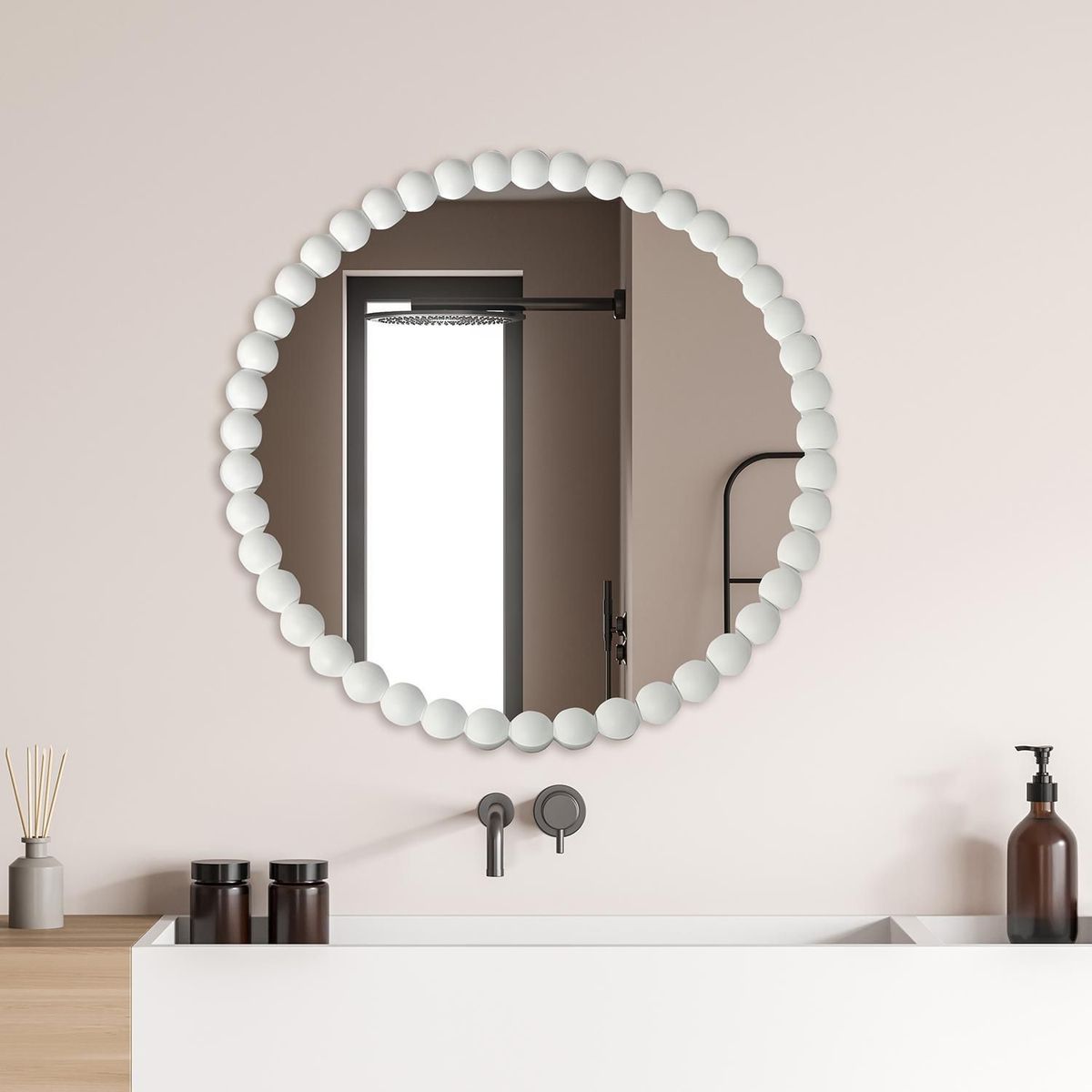 JUST HOME COLLECTION - Espejo Decorativo Redondo Blanco 70cm