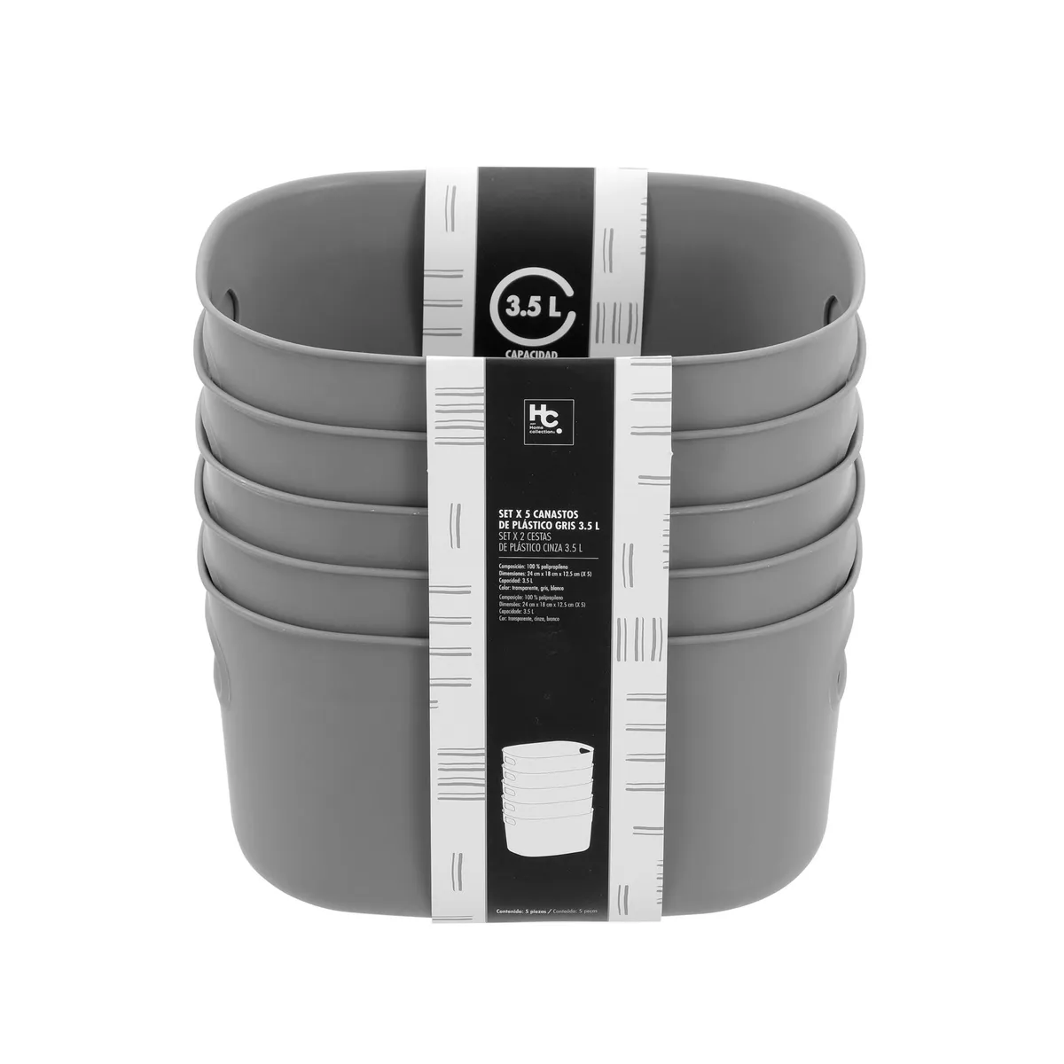 JUST HOME COLLECTION - Set 5 Canastos de Plástico Organizador Multiuso 3.5lt