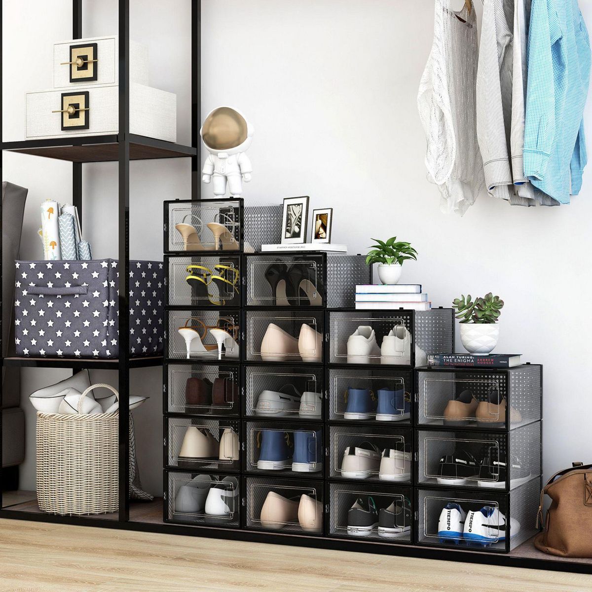 JUST HOME COLLECTION - Set 6 Cajas Plásticas Apilables Organizadoras de Zapatos