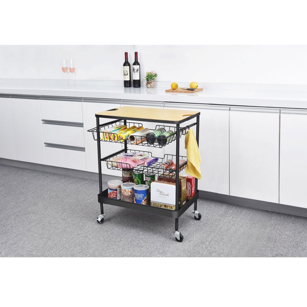 JUST HOME COLLECTION - Carrito Organizador Multiuso 3 Niveles Negro