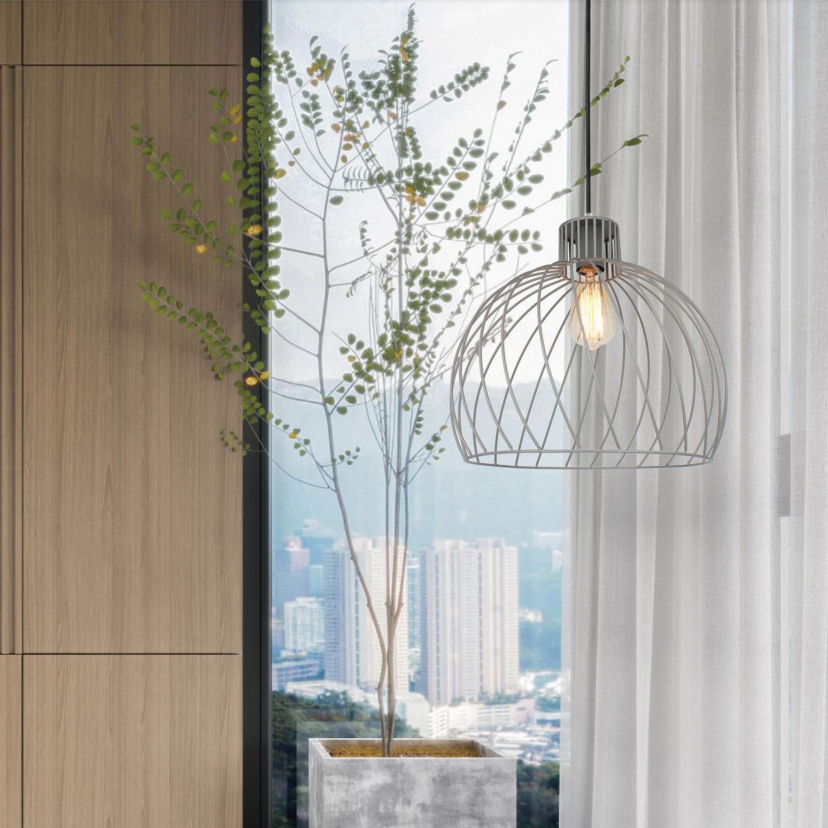 JUST HOME COLLECTION - Lámpara Colgante Ovalada Plata 1L E27