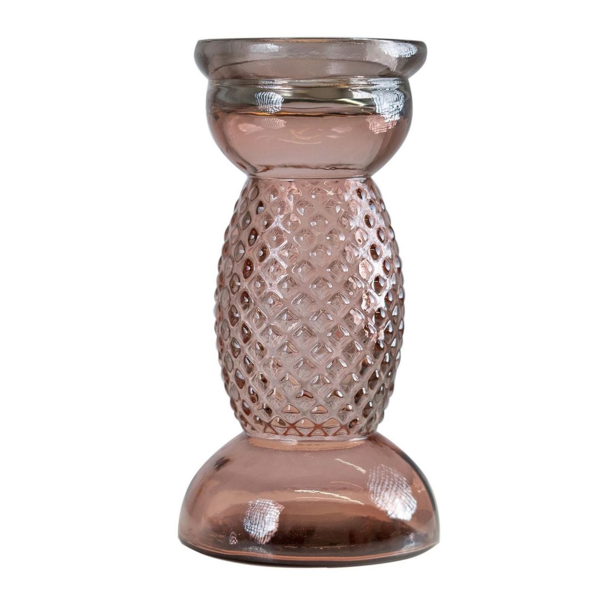 VIDRIOS SAN MIGUEL - Candelabro de Vidrio Reciclado Diamante 27cm Rosado