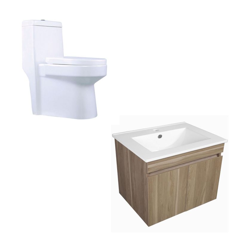 SENSI DACQUA - Mueble de Baño Miel 47x61.5x47cm + WC Inodoro One Piece Berlin Blanco
