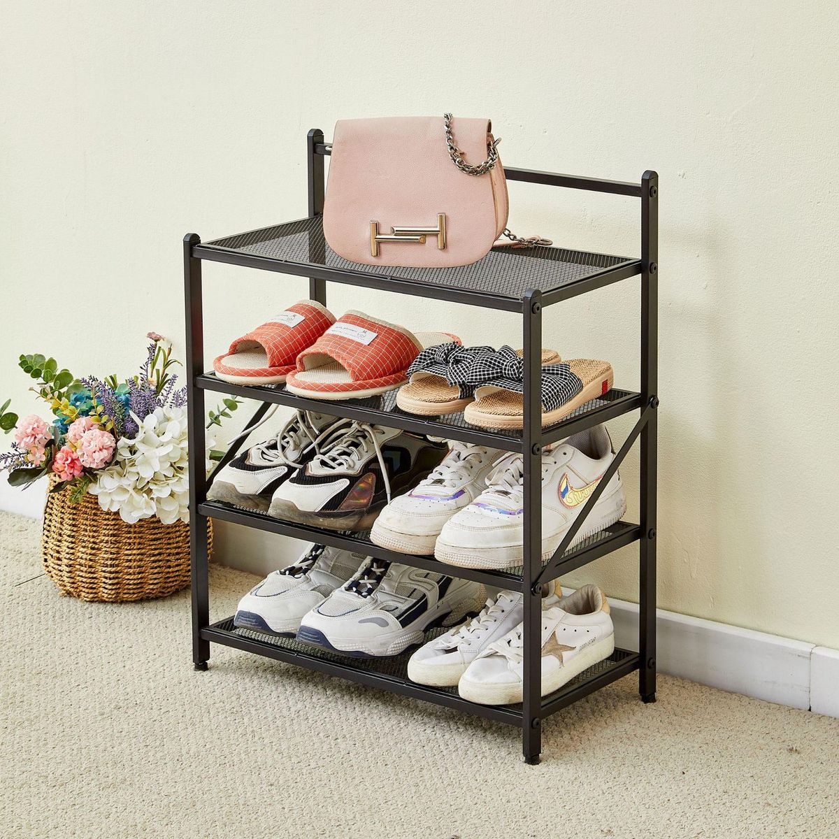 JUST HOME COLLECTION - Zapatera Plegable 8 Pares Negro