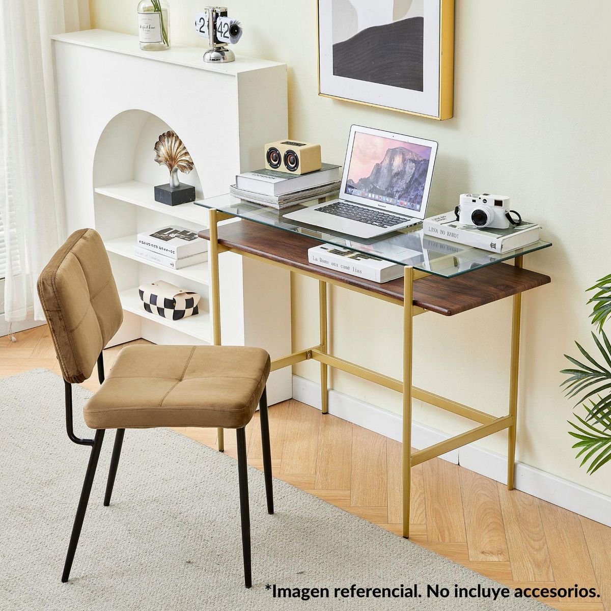 JUST HOME COLLECTION - Escritorio Dorado de Vidrio Templado Eggplan