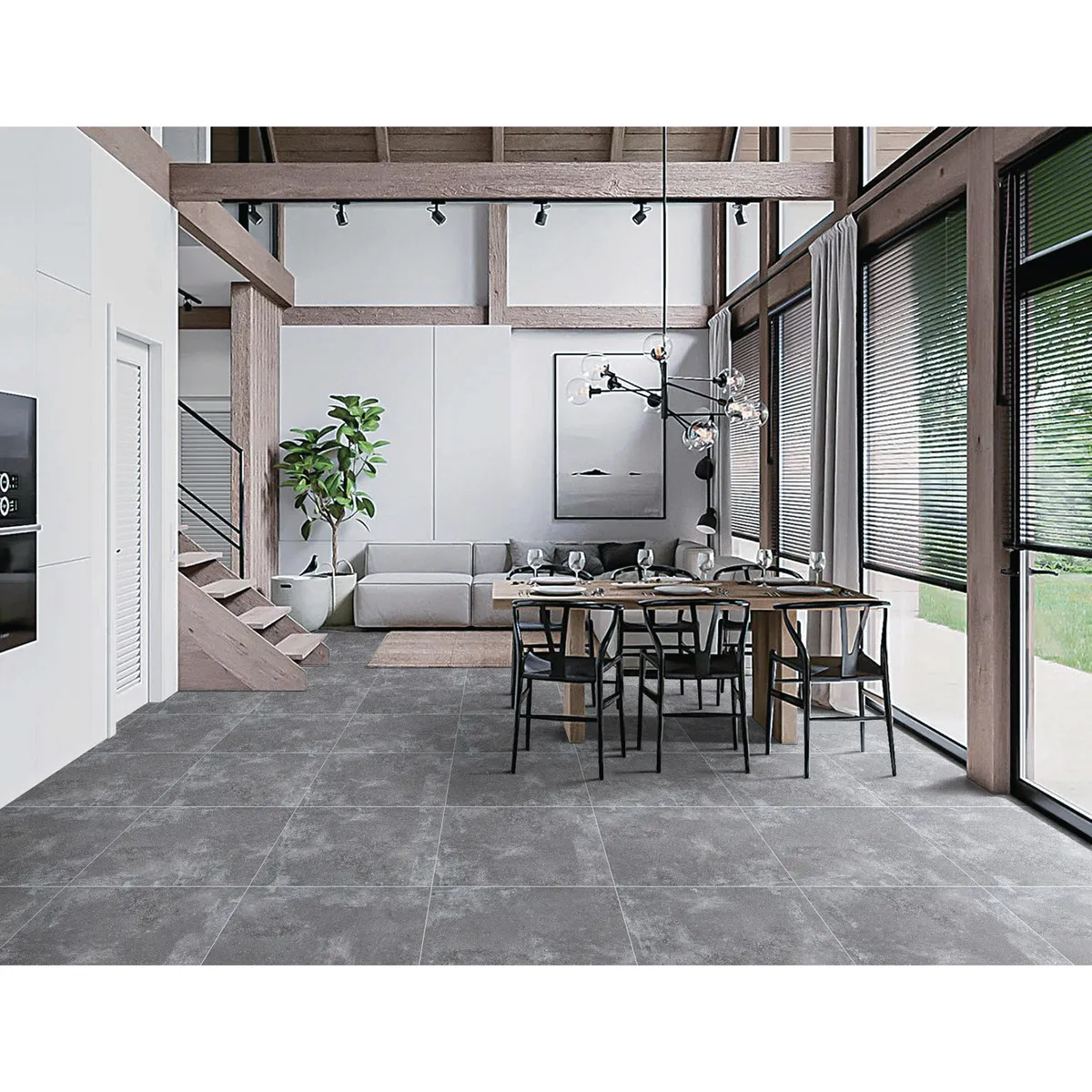 HOLZTEK - Gres Porcelánico Rústico Gris Oscuro 60x60 1.44 m2 