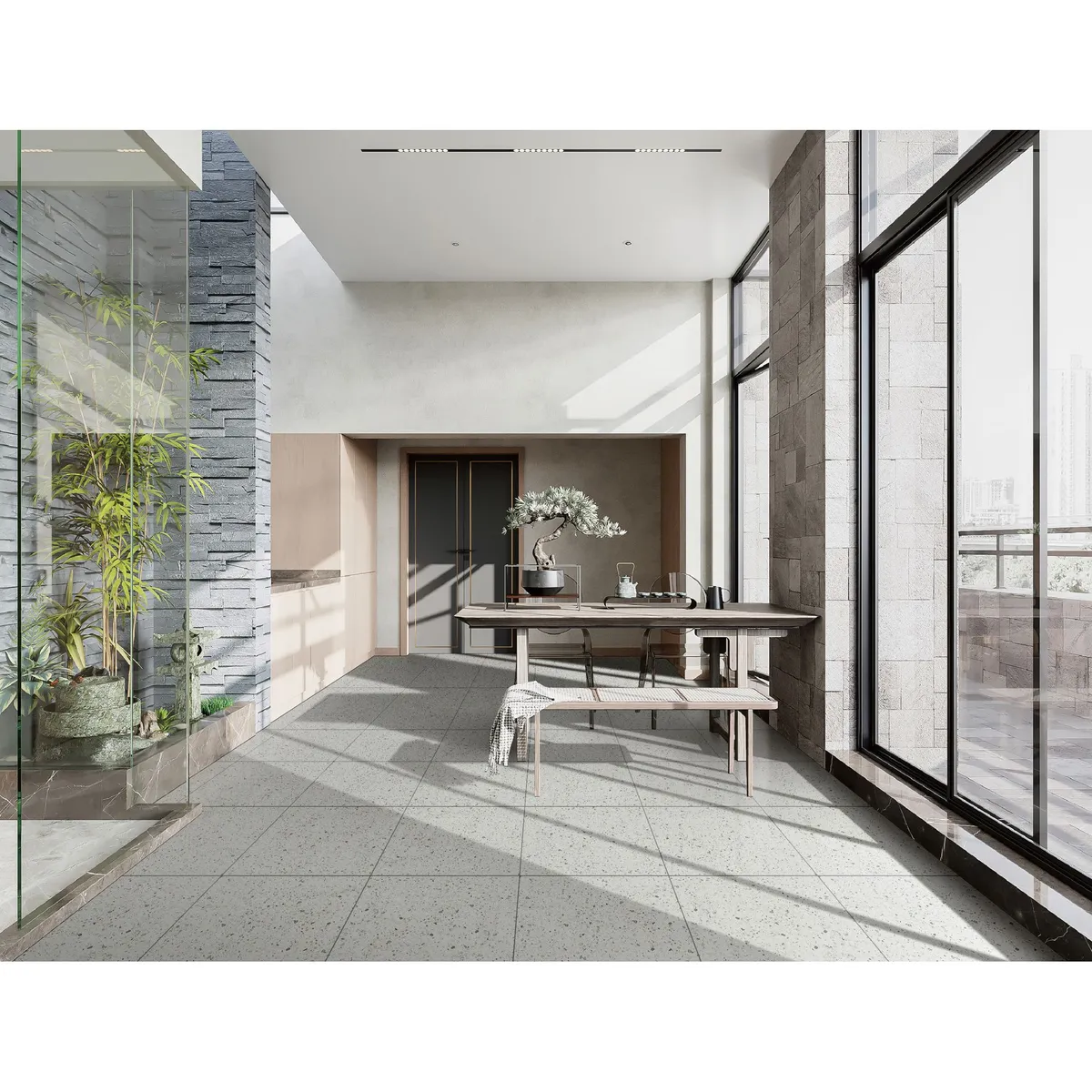 HOLZTEK - Gres Porcelanico Blanco Negro Rustico 60x60cm 1.44m2