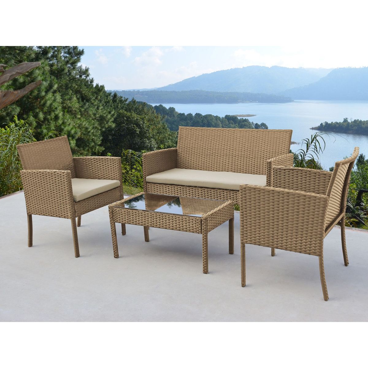 JUST HOME COLLECTION - Juego Living de Terraza Bogotá 4 Personas Café/Crema