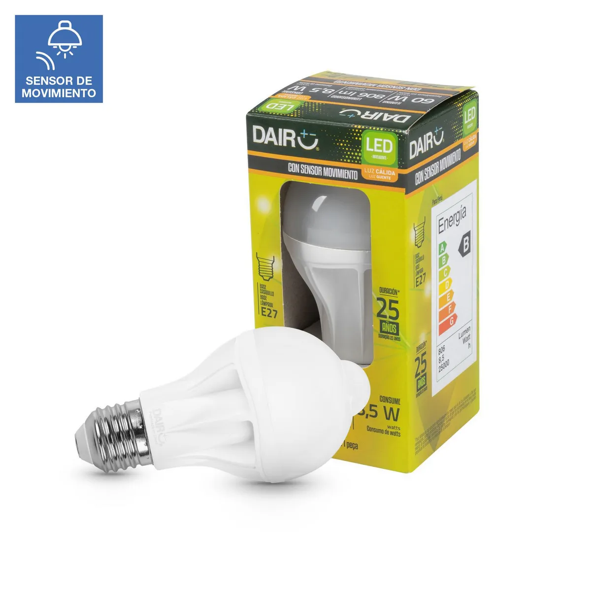 DAIRU - Sensor con Movimiento LED Luz Cálida E27 8.5W