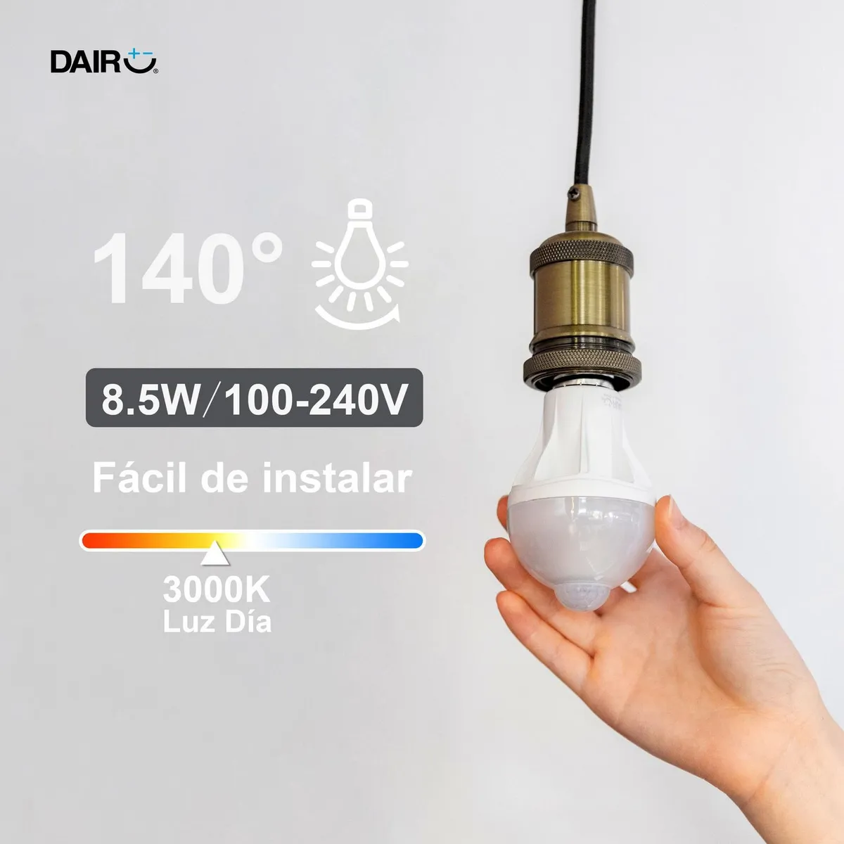DAIRU - Sensor con Movimiento LED Luz Cálida E27 8.5W