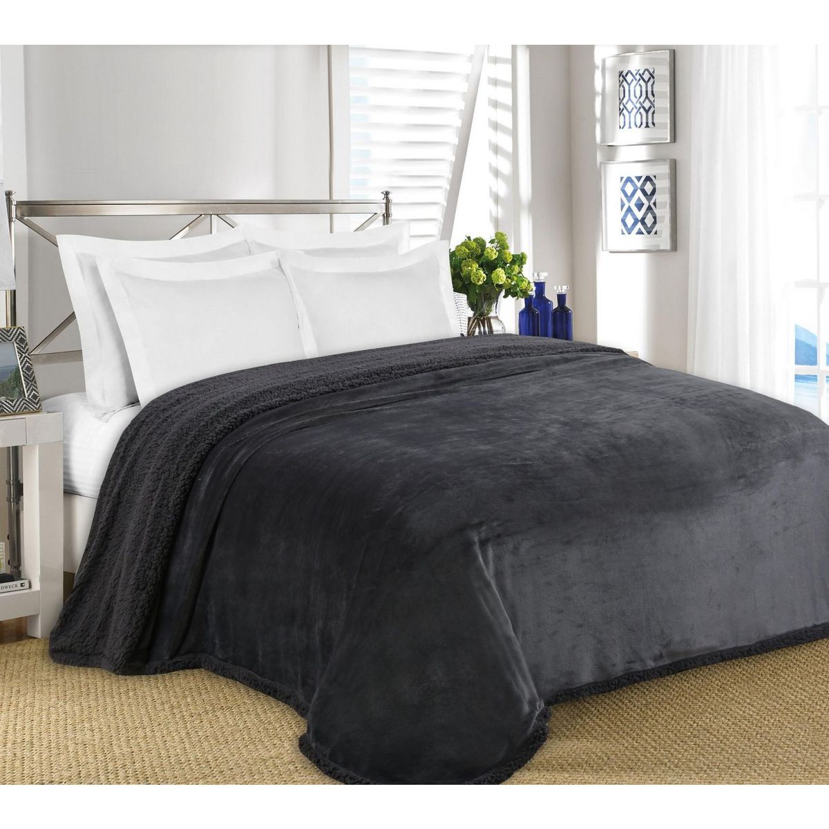 HOMY - Frazada 2 Plazas Flanel Negra
