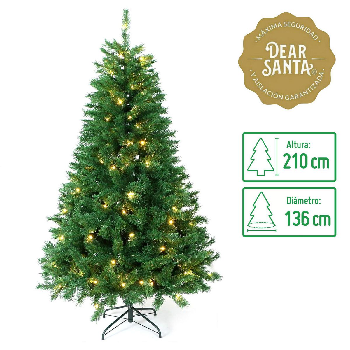 DEAR SANTA - Árbol de Navidad 200cm 280 Luces LED Verde