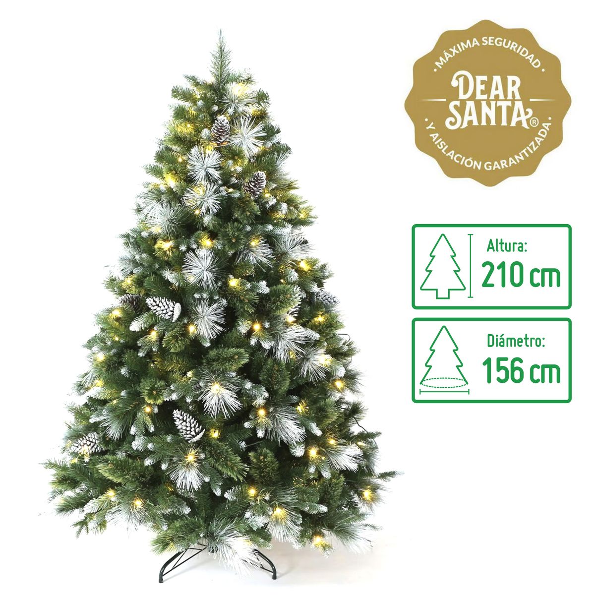 DEAR SANTA - Árbol de Navidad 210cm Luz Cálida Piñas Verde