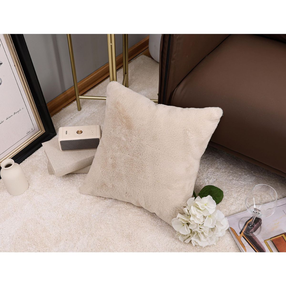 HOMY - Pack 2 Cojines Plush Fur Beige 45x45 cm