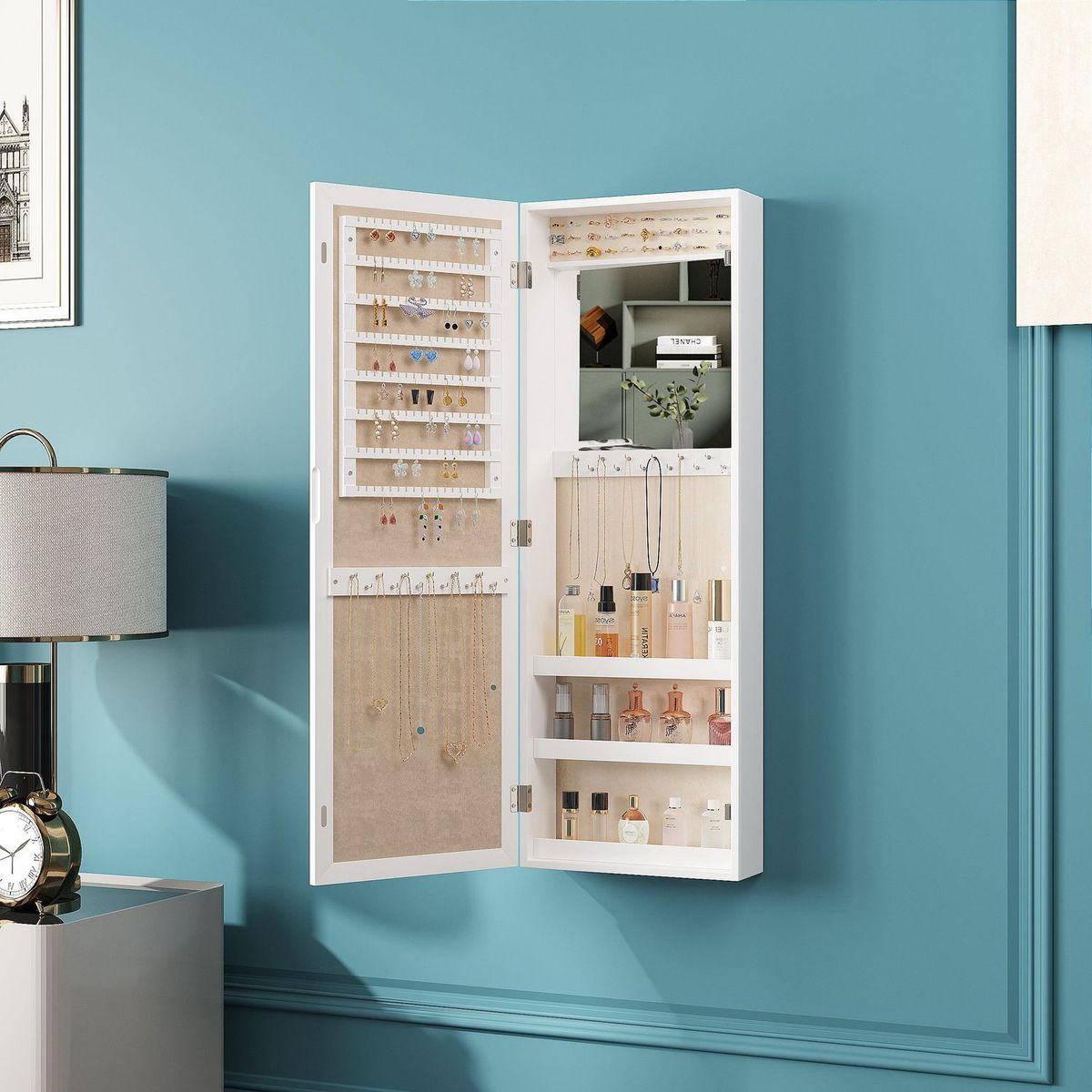 HOMY - Espejo Deco Joyero Muro Blanco