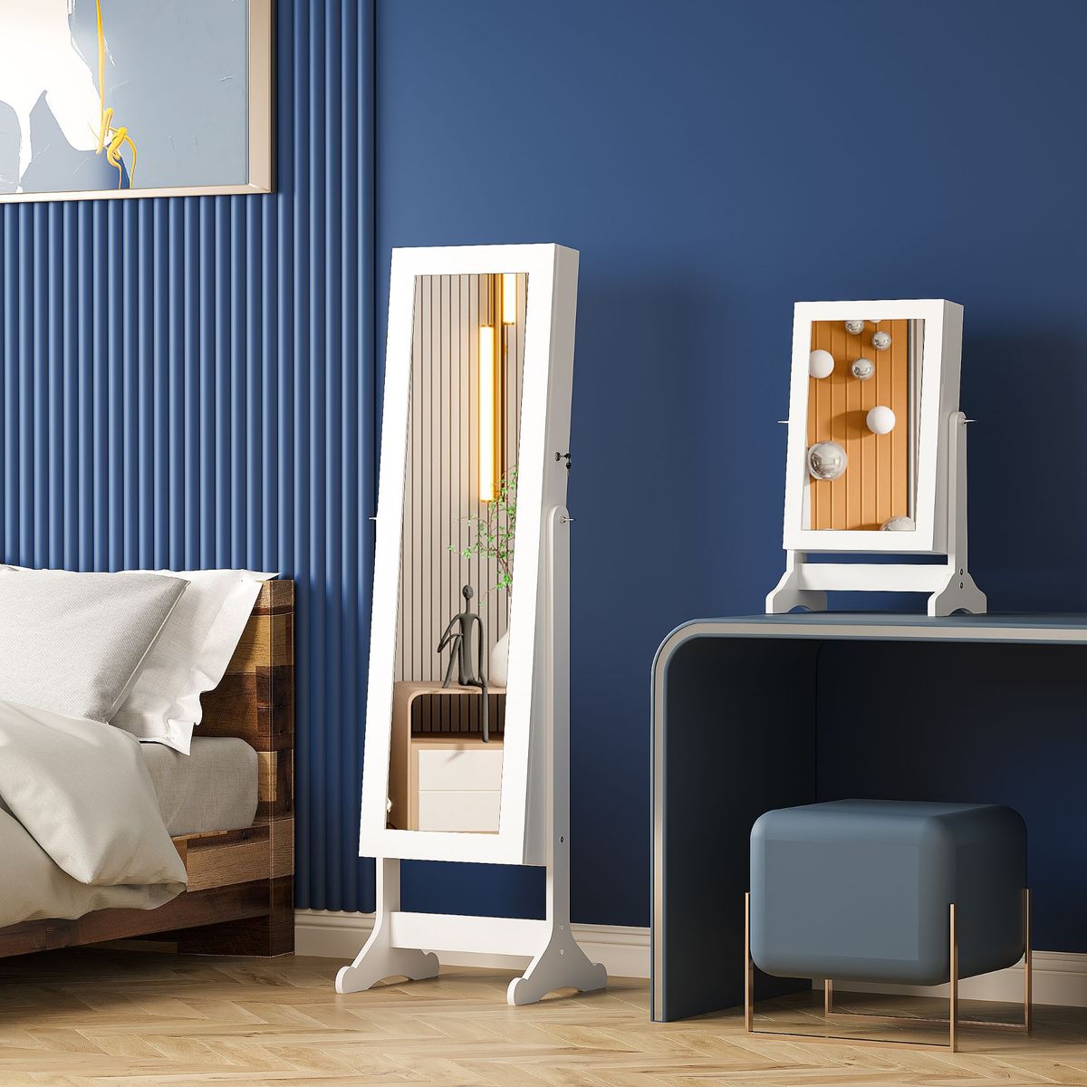 JUST HOME COLLECTION - Set Espejo Joyero Pie Mesa Blanco