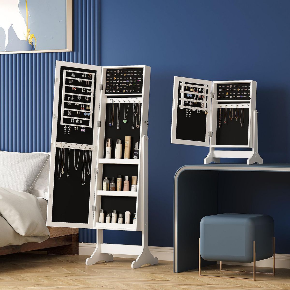 JUST HOME COLLECTION - Set Espejo Joyero Pie Mesa Blanco