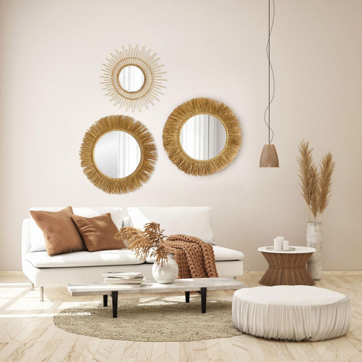 HOMY - Set x3 Espejos Ratan Natural