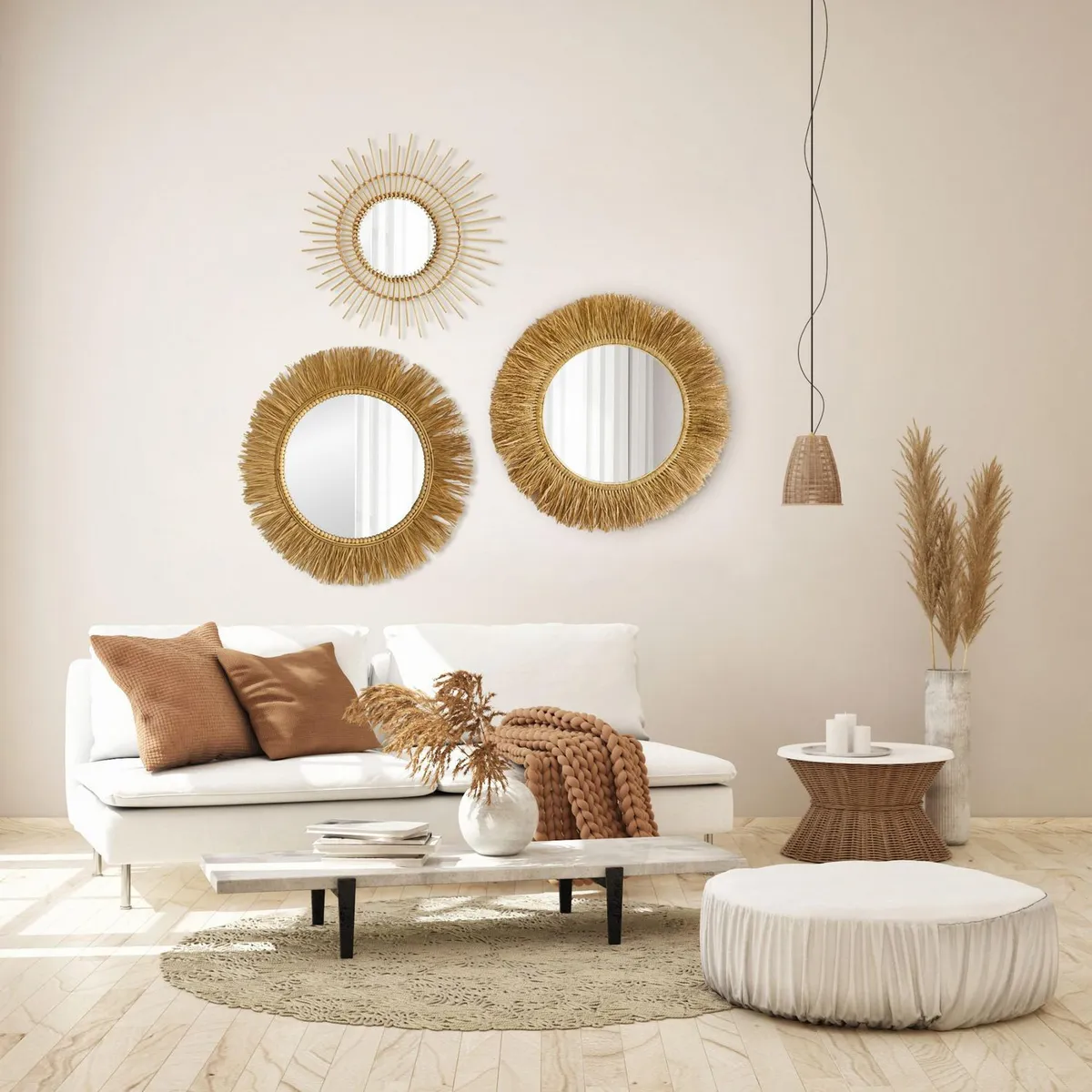 HOMY - Set x3 Espejos Ratan Natural