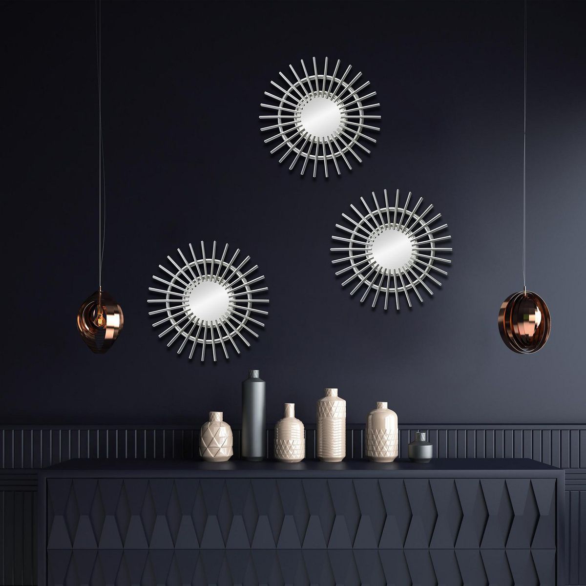 HOMY - Set x3 Espejos Sol 25cm Plata