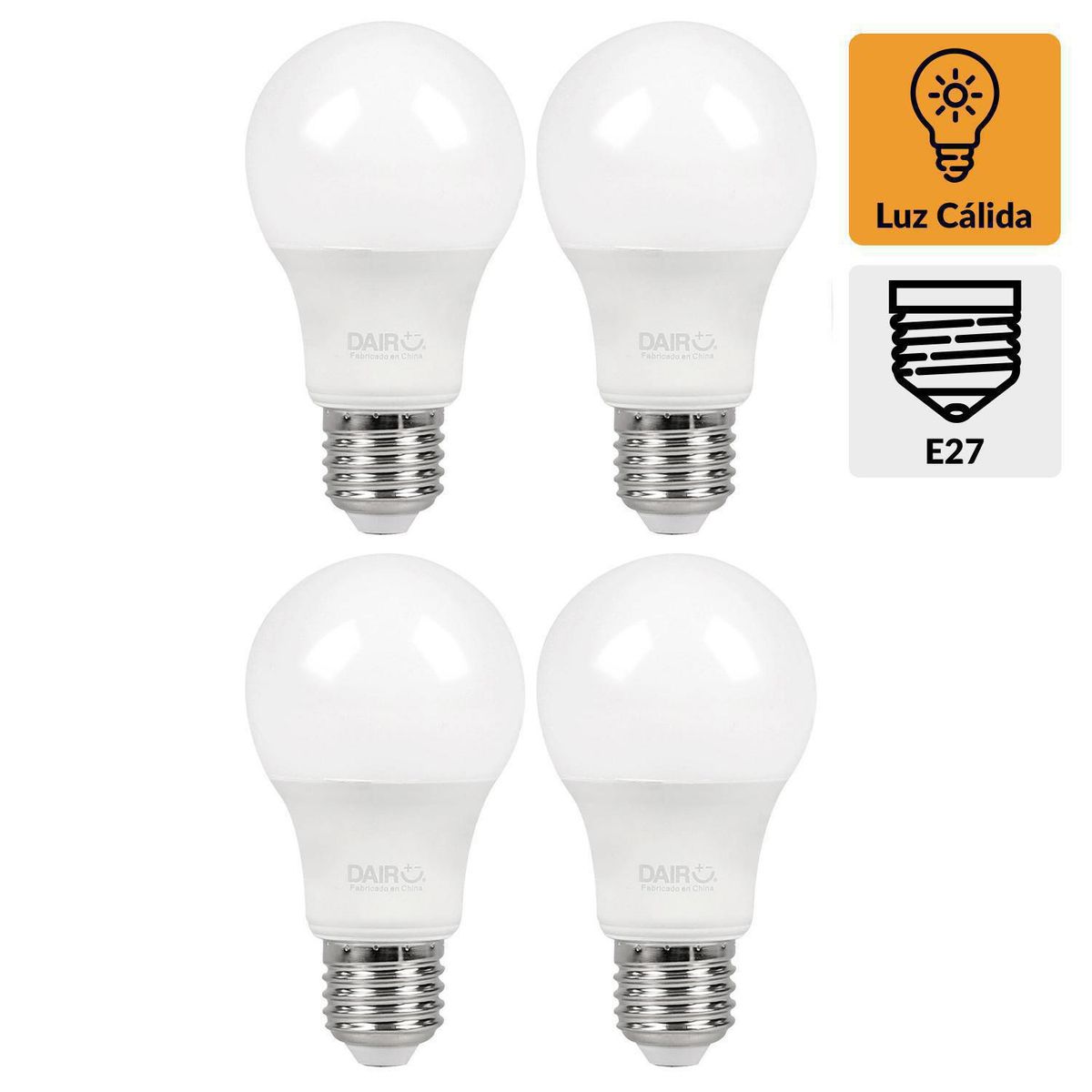 DAIRU - Pack x4 Focos LED A60 E27 10.5W Luz Cálida