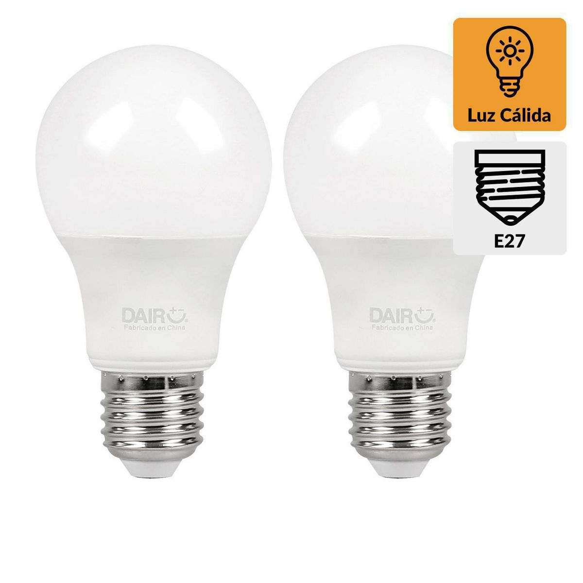 DAIRU - Pack x2 Focos LED A60 E27 10.5W Luz Cálida