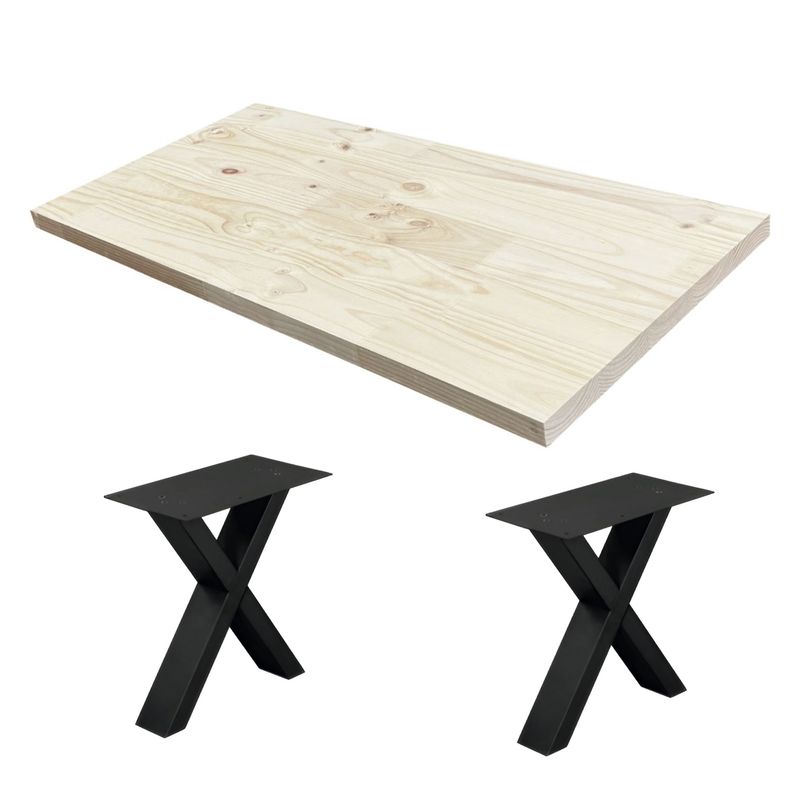  - Kit de 2 Patas para Banqueta Acero 370X200X410mm + Tablero Pino FJ 40x600x1220mm