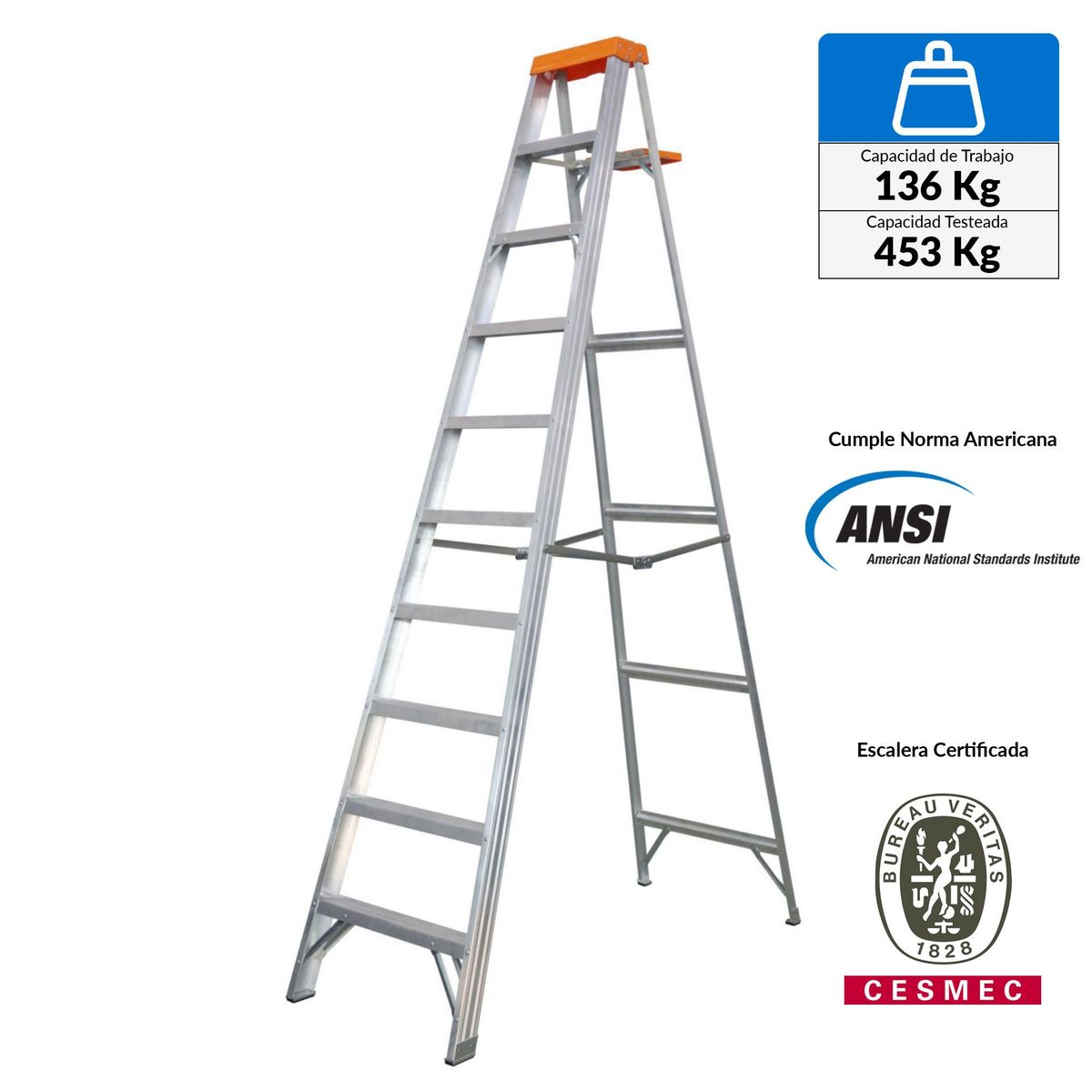 REDLINE - Escalera de tijera de Aluminio 9 pasos