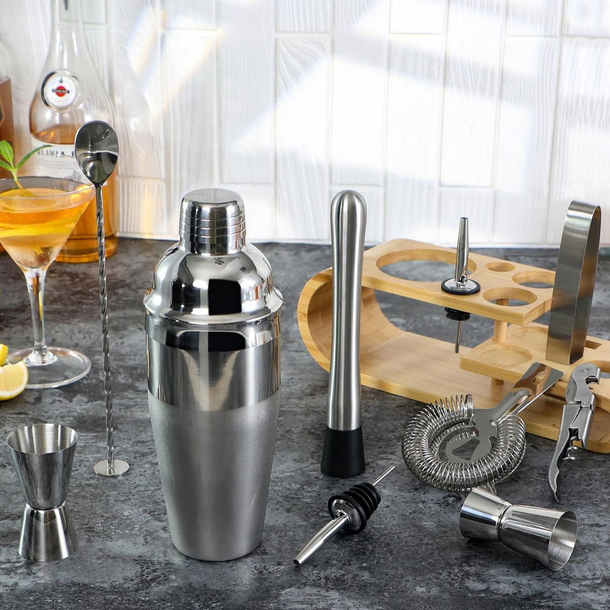 JUST HOME COLLECTION - Juego de Coctelera 10 Piezas + Rack