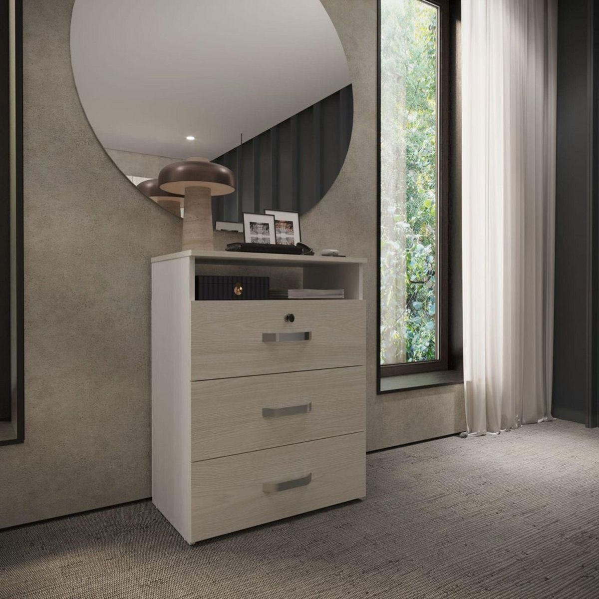 JUST HOME COLLECTION - Cómoda 3 Cajones Melamina Niebla