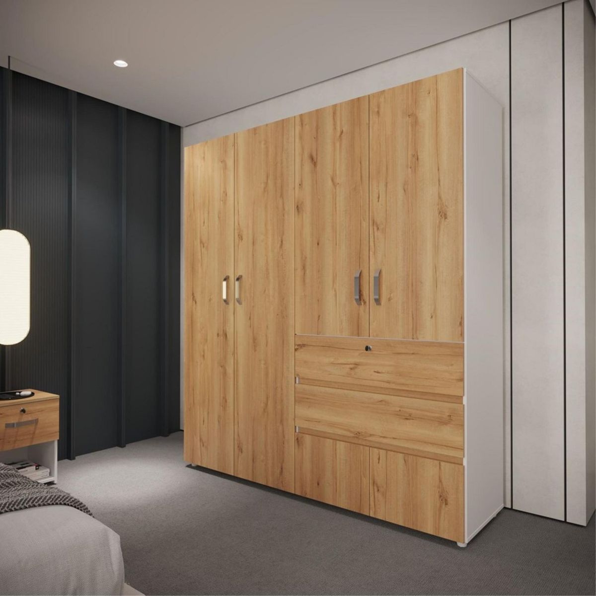 JUST HOME COLLECTION - Ropero 4 Puertas 2 Cajones Melamina Duna