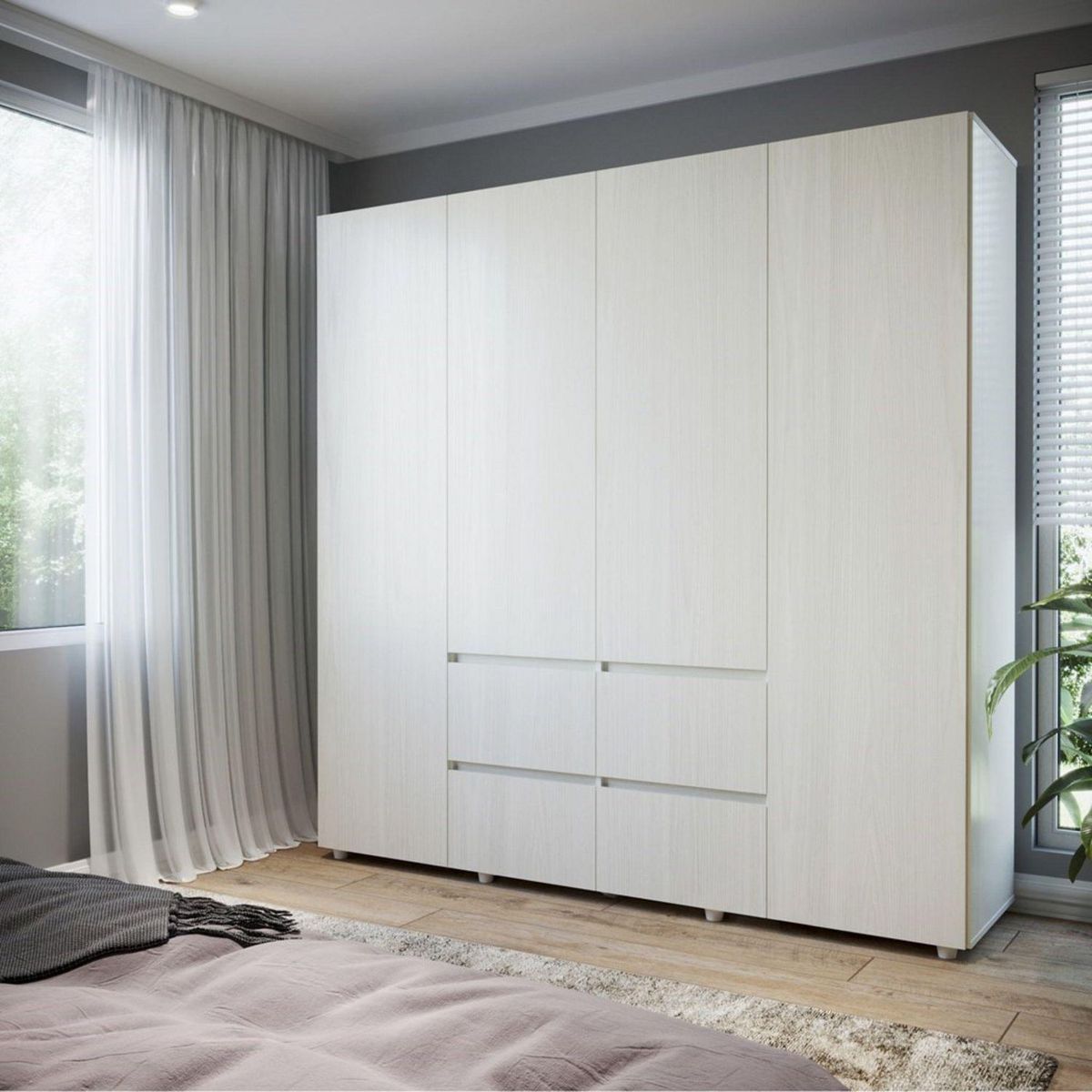 JUST HOME COLLECTION - Ropero 4 Puertas 4 Cajones Melamina Burdeo