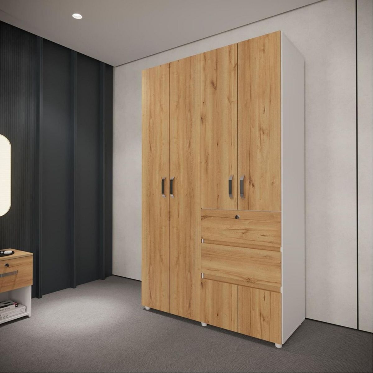 JUST HOME COLLECTION - Ropero 4 Puertas 2 Cajones Melamina Duna