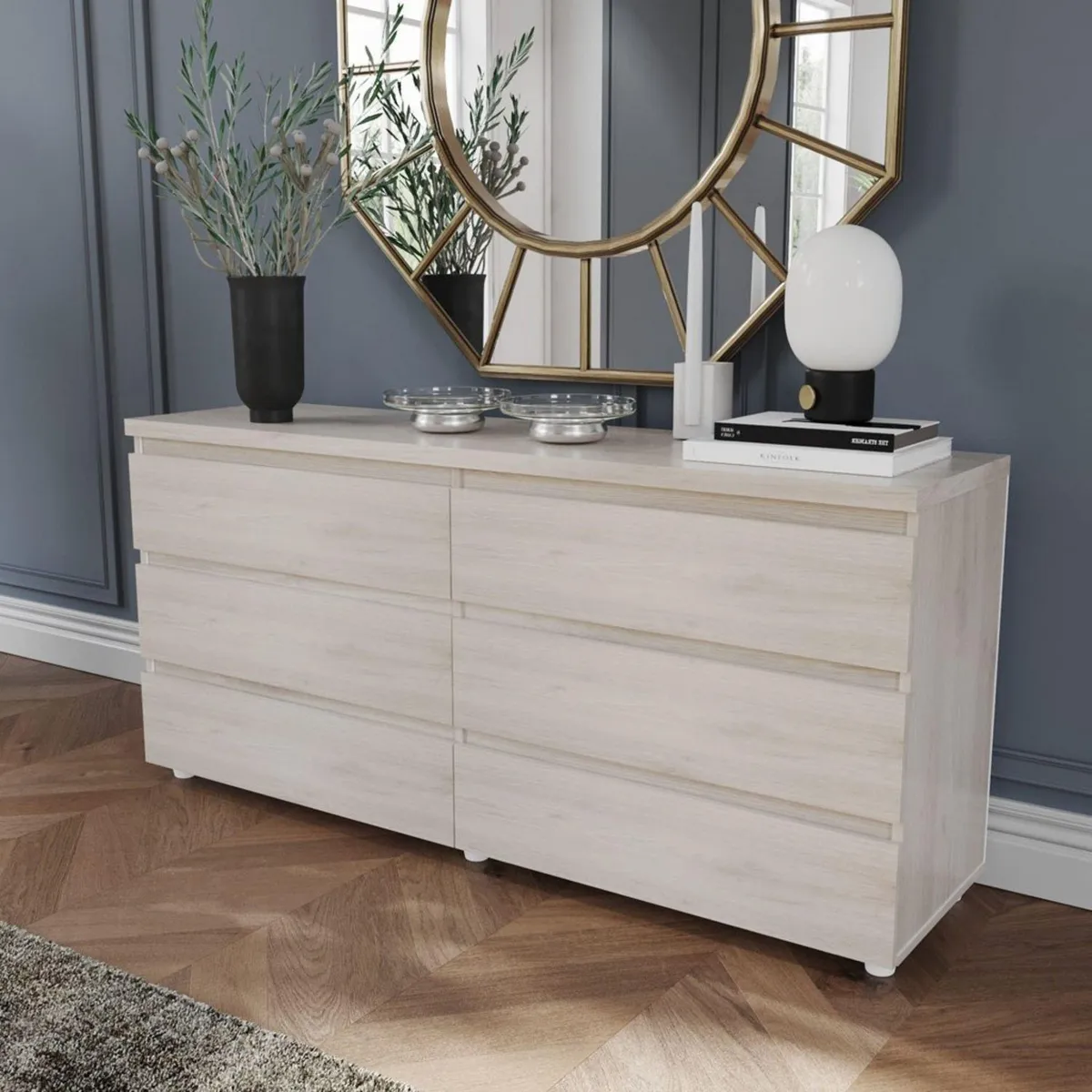 JUST HOME COLLECTION - Cómoda 6 Cajones Melamina Niebla