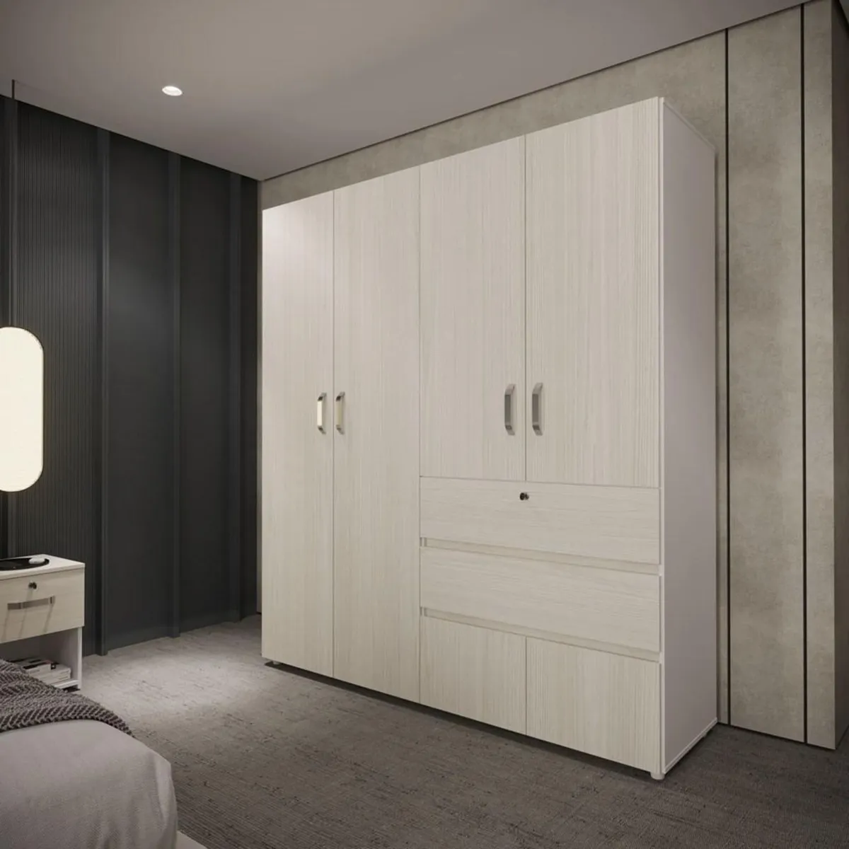 JUST HOME COLLECTION - Ropero 4 Puertas 2 Cajones Melamina Niebla