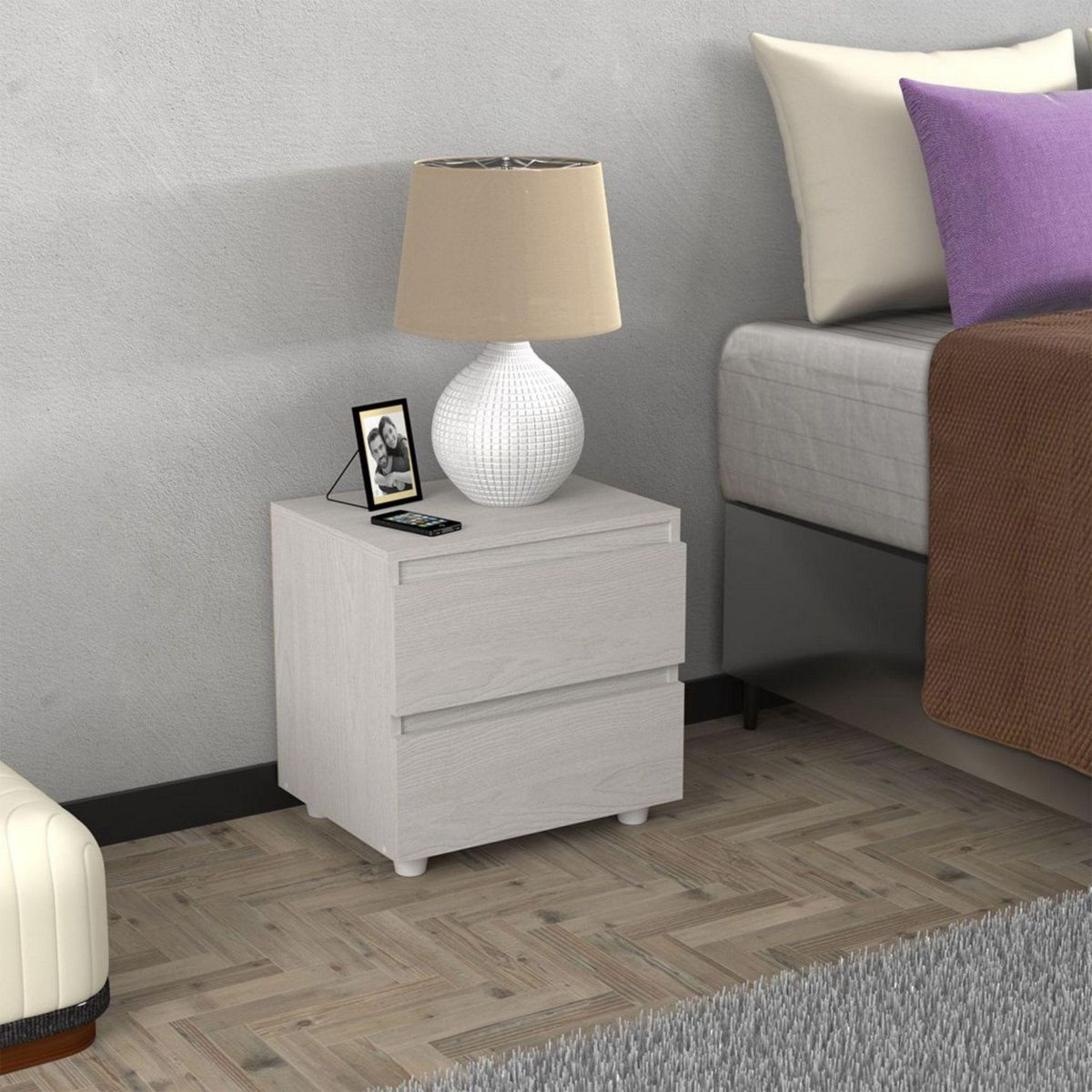 JUST HOME COLLECTION - Velador 2 Cajones Melamina Bur