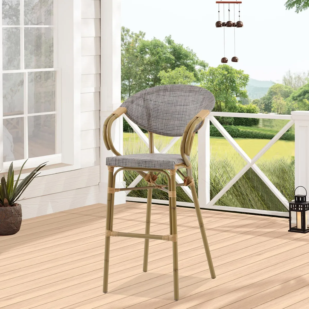 JUST HOME COLLECTION - Silla de Bar Guadalupe Gris/Madera