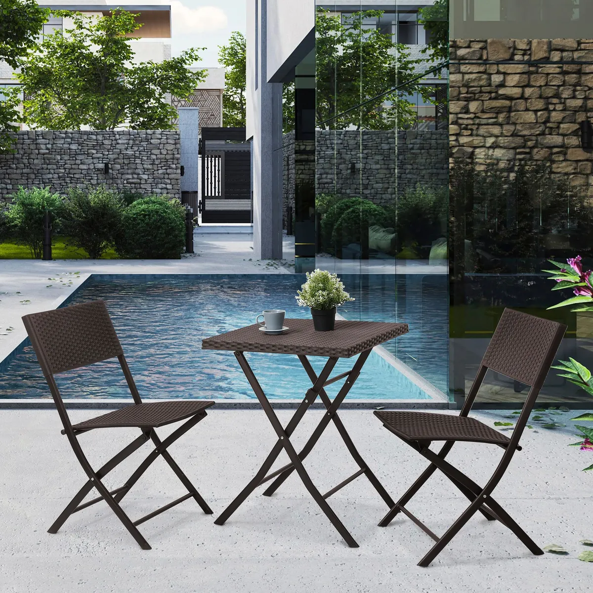 JUST HOME COLLECTION - Juego de Balcón Plegable Cambridge Café oscuro