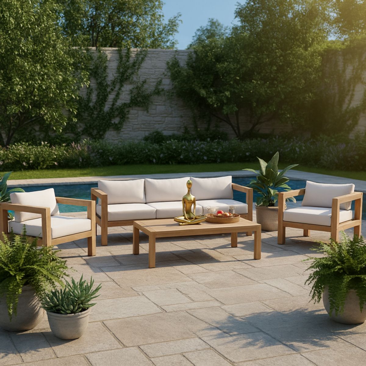 JUST HOME COLLECTION - Juego de Terraza de Madera Natural 5 personas