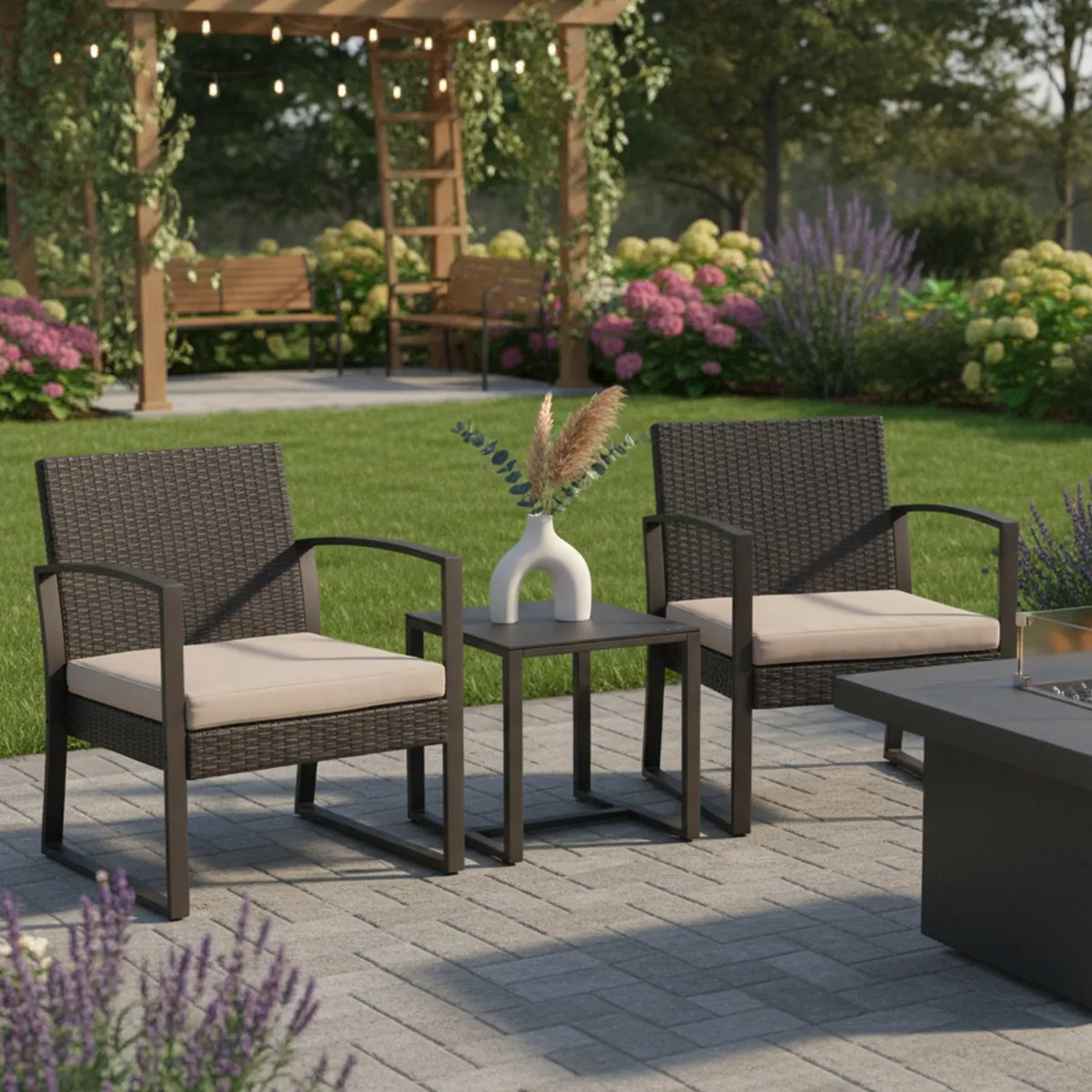 JUST HOME COLLECTION - Juego de Balcón Victoria 3 Piezas Acero Negro