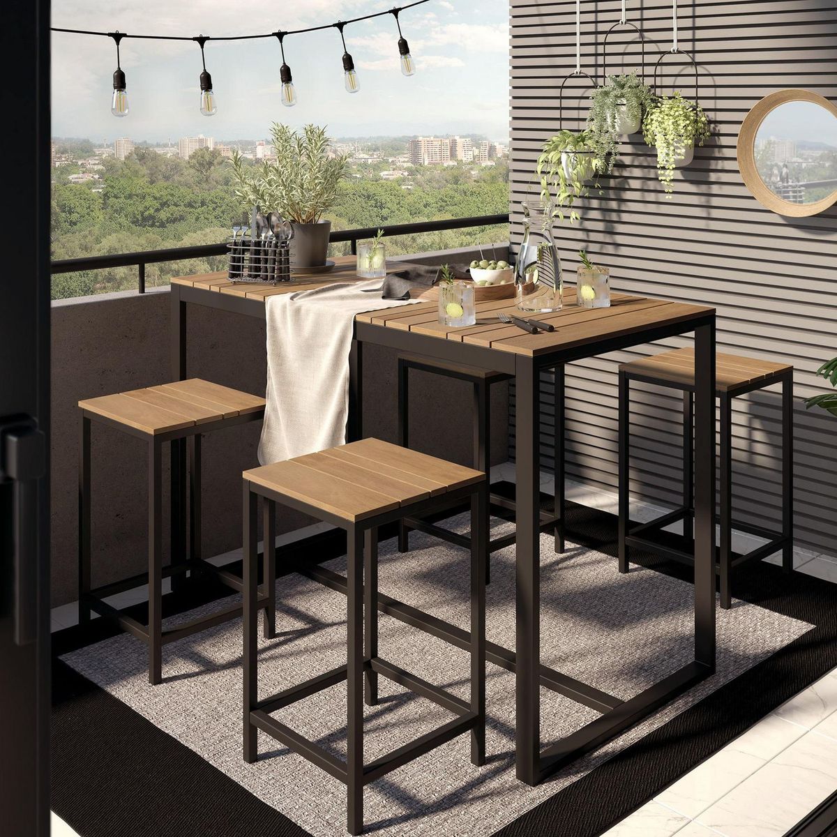 JUST HOME COLLECTION - Juego de Bar de Terraza 4 Personas Aluminio Gris/Natural