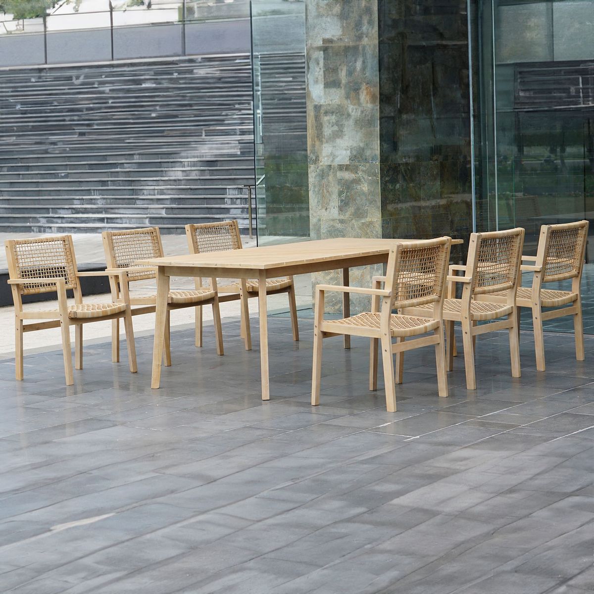 JUST HOME COLLECTION - Juego de Comedor de Madera Natural 6 personas