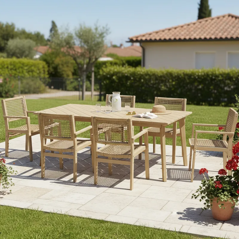 JUST HOME COLLECTION - Juego de Comedor de Madera Natural 6 personas