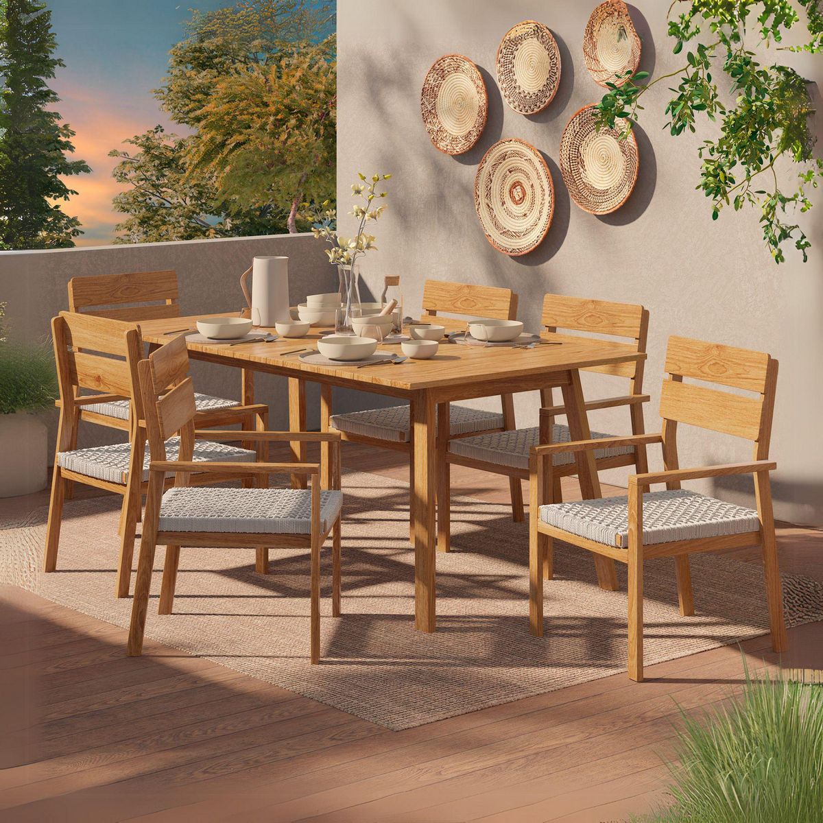 JUST HOME COLLECTION - Juego de Comedor de Terraza 6 Personas Madera