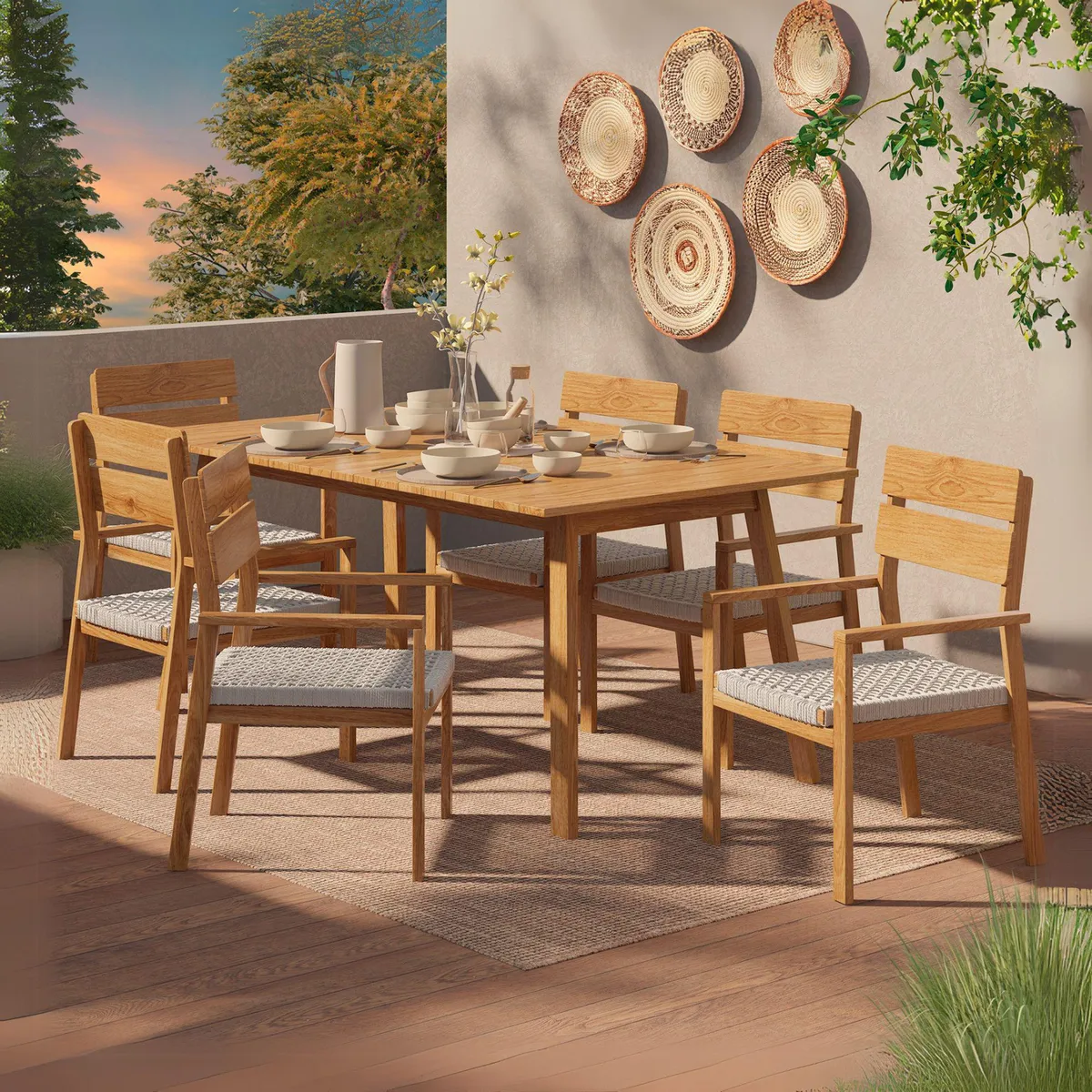 JUST HOME COLLECTION - Juego de Comedor de Terraza 6 Personas Madera