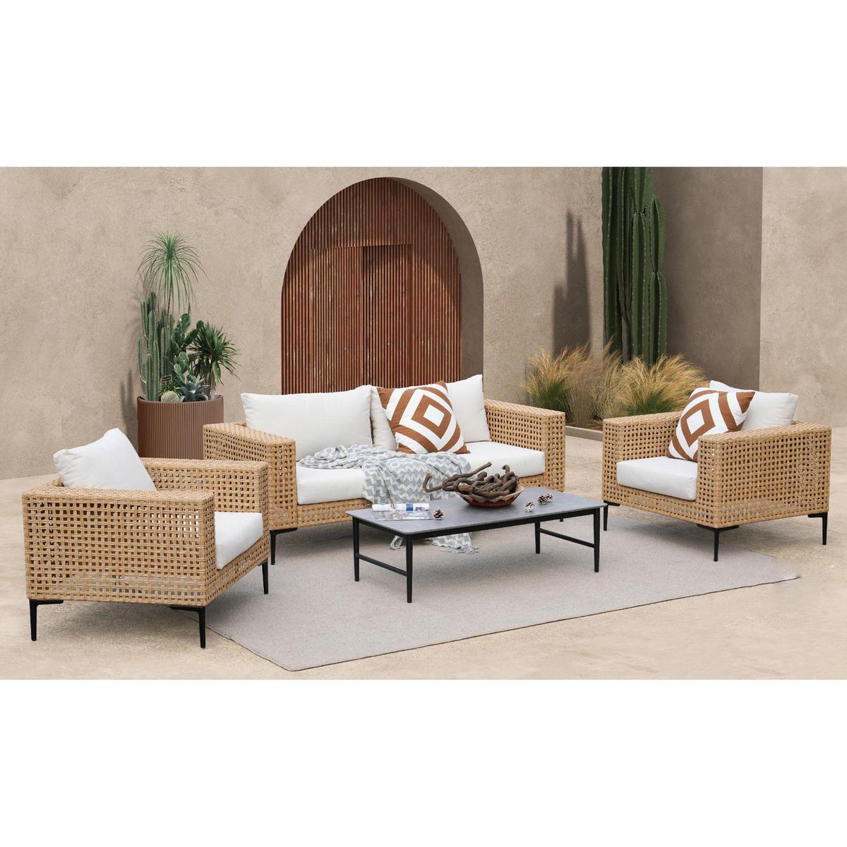 JUST HOME COLLECTION - Juego de Terraza Mersil Acero/Ratan Crema 4 Personas