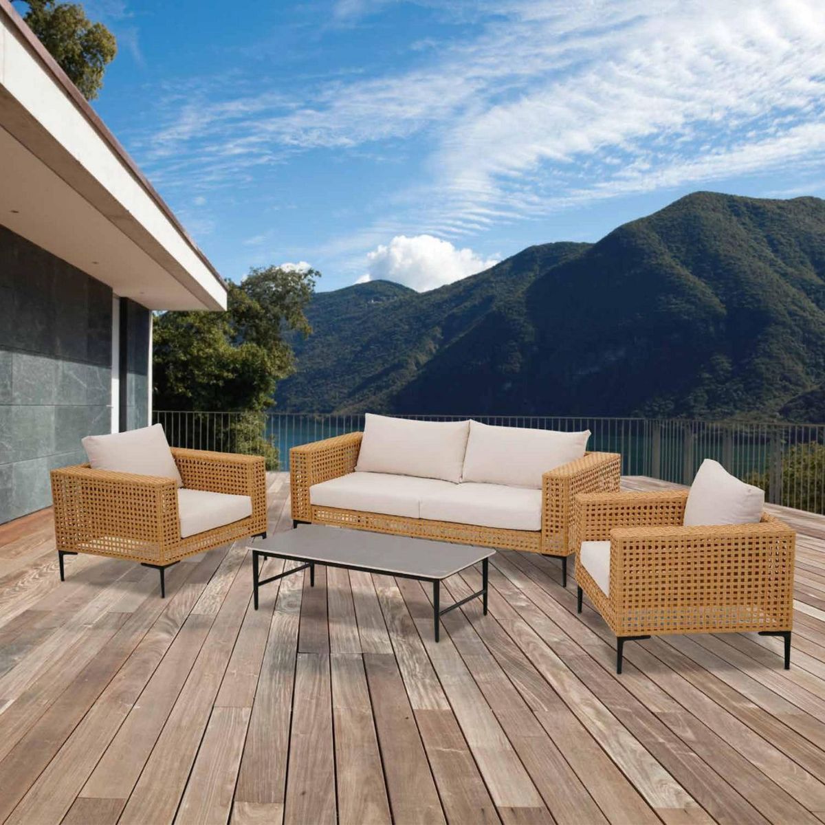 JUST HOME COLLECTION - Juego de Terraza Mersil Acero/Ratan Crema 4 Personas